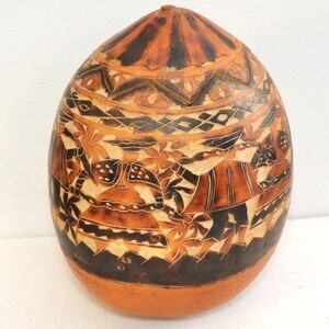 Handmade Artwork Done On A Gourd Mexican South American Design Home Decor